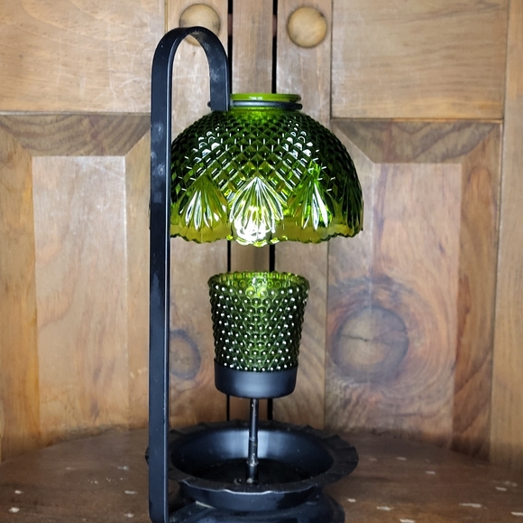 Vintage Green Glass Candle Lamp - Picture 5 of 16